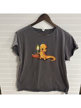 Teeturtle Charmander Pretending Lizard Short Sleeve Gray T Shirt Womens Size XL